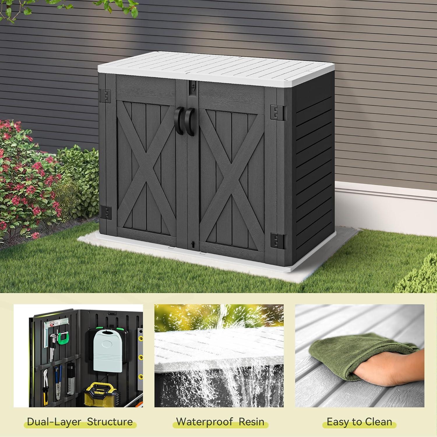 imageYITAHOME Outdoor Resin Storage Sheds with XShaped Lockable Door 39 in Height Lockable Waterproof Horizontal Shed wo Shelf Easy to Assemble Shed Storage for Garden Tools Light GrayDark Gray