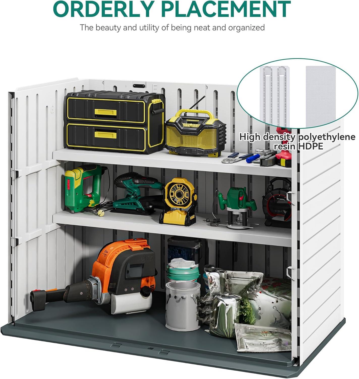 imageYITAHOME Outdoor Resin Storage Sheds with XShaped Lockable Door 39 in Height Lockable Waterproof Horizontal Shed wo Shelf Easy to Assemble Shed Storage for Garden Tools Light GrayLight Gray