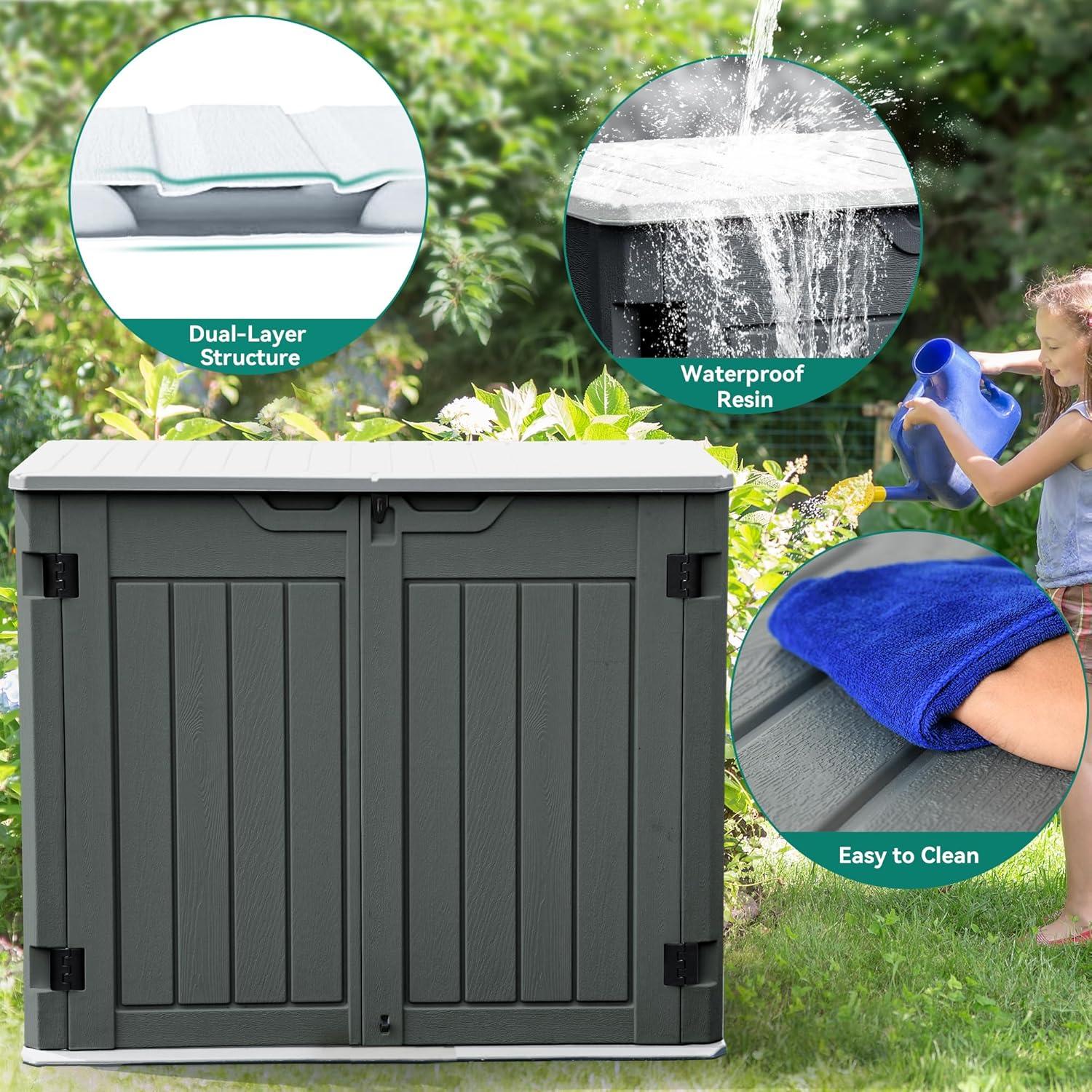 imageYITAHOME Outdoor Resin Storage Sheds with XShaped Lockable Door 39 in Height Lockable Waterproof Horizontal Shed wo Shelf Easy to Assemble Shed Storage for Garden Tools Light GrayDark Gray