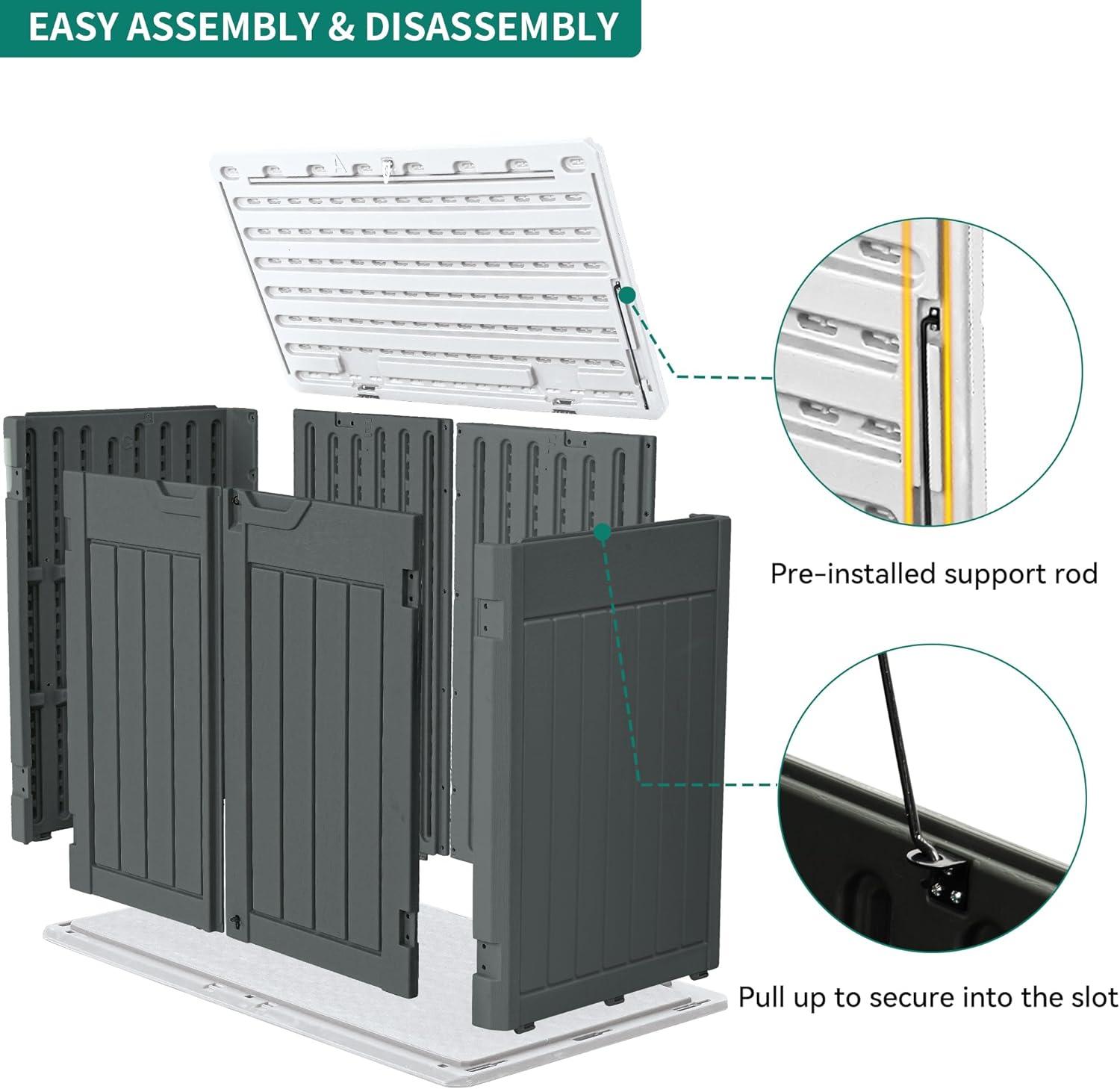 imageYITAHOME Outdoor Resin Storage Sheds with XShaped Lockable Door 39 in Height Lockable Waterproof Horizontal Shed wo Shelf Easy to Assemble Shed Storage for Garden Tools Light GrayDark Gray