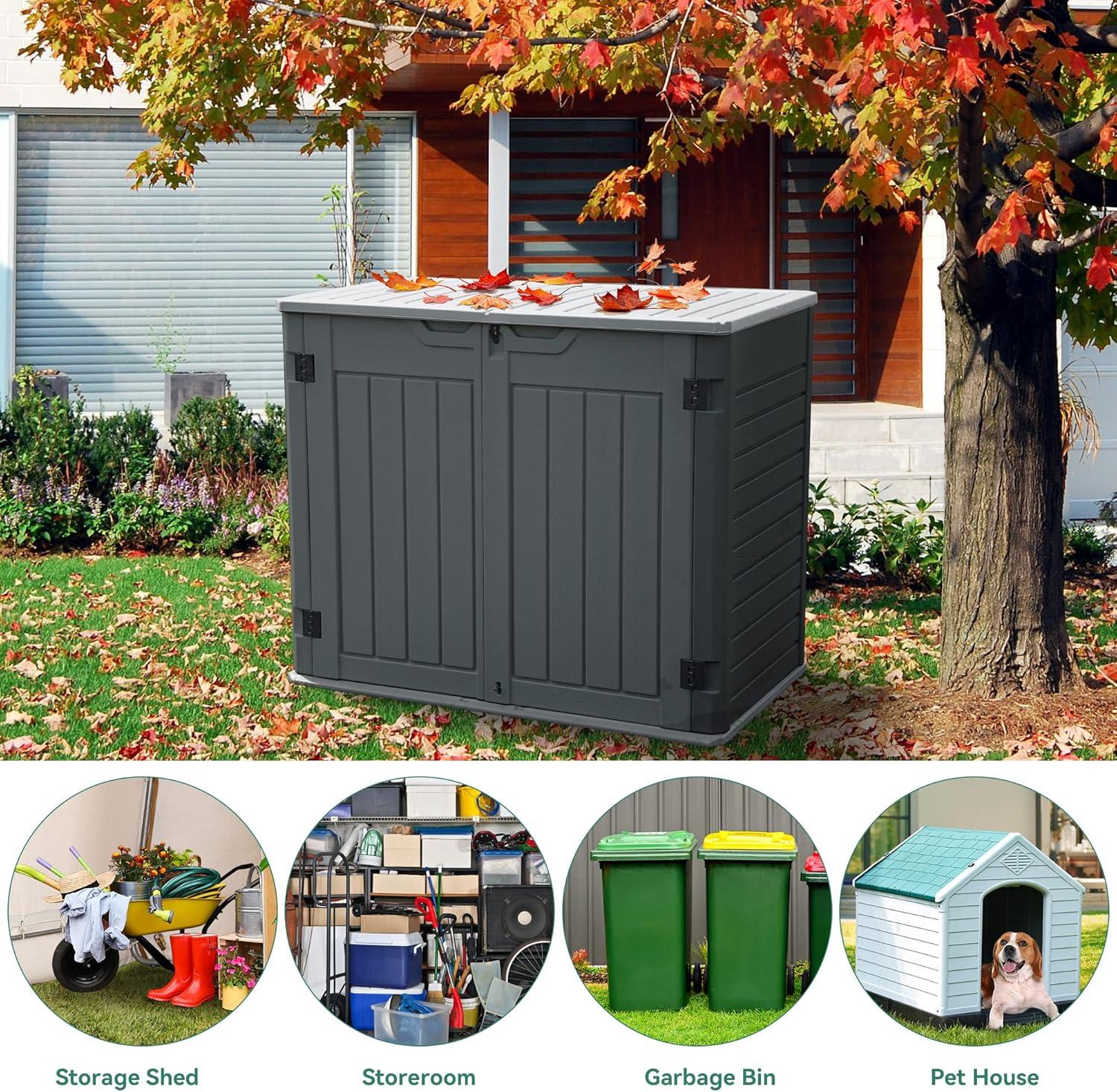 imageYITAHOME Outdoor Resin Storage Sheds with XShaped Lockable Door 39 in Height Lockable Waterproof Horizontal Shed wo Shelf Easy to Assemble Shed Storage for Garden Tools Light GrayDark Gray