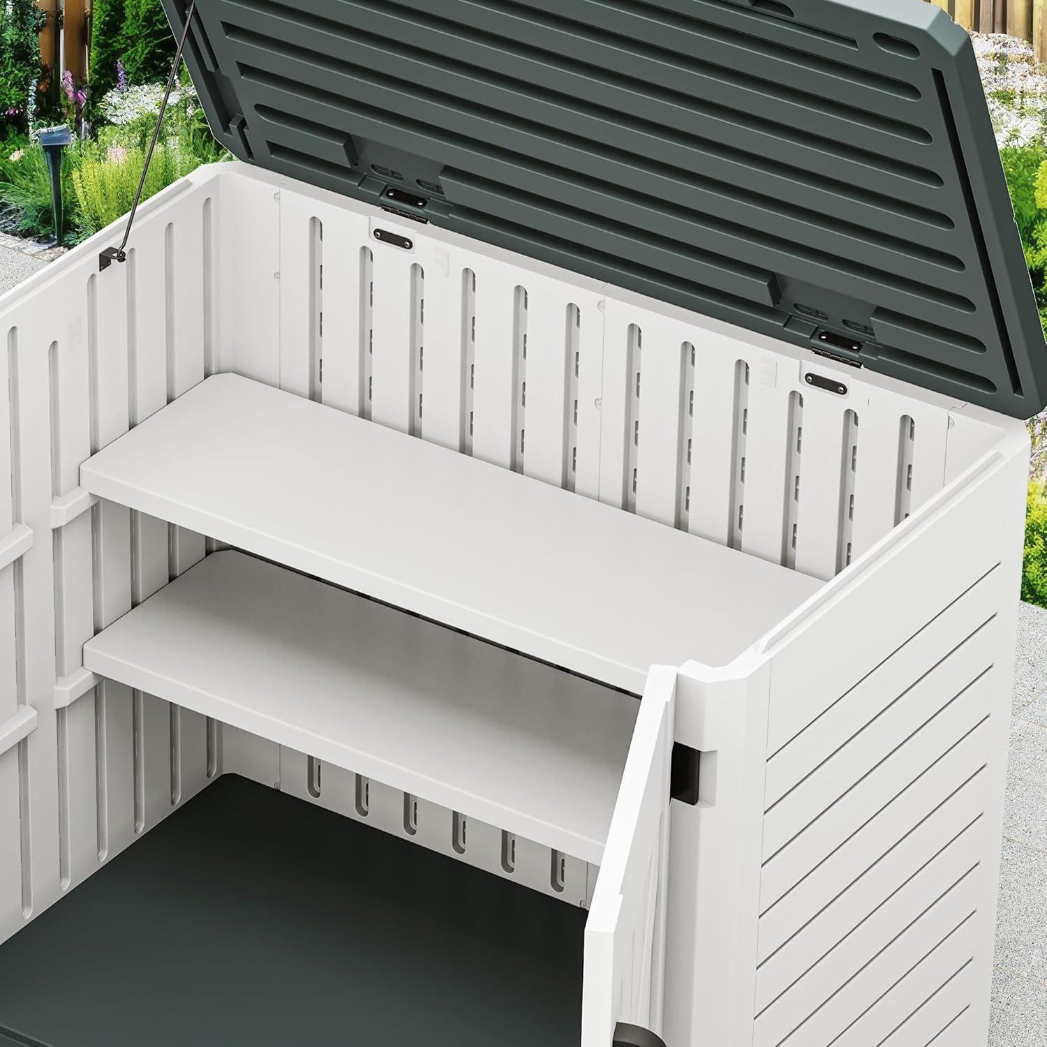 imageYITAHOME Resin Storage Shed Shelves for 35 Cuft Horizontal Storage Sheds 47 in x 126 in Waterproof Rack with 8 Screws for 4x25 Ft Horizontal Garden Storage Accessories Easy Assembly 2PCS GrayLight Gray