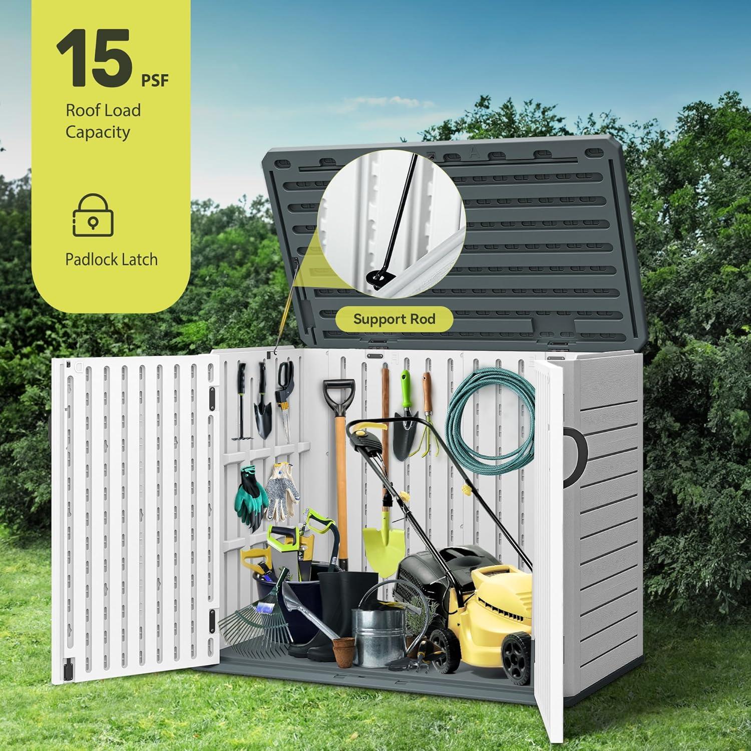 imageYITAHOME Resin Storage Shed Shelves for 35 Cuft Horizontal Storage Sheds 47 in x 126 in Waterproof Rack with 8 Screws for 4x25 Ft Horizontal Garden Storage Accessories Easy Assembly 2PCS GrayLight Gray