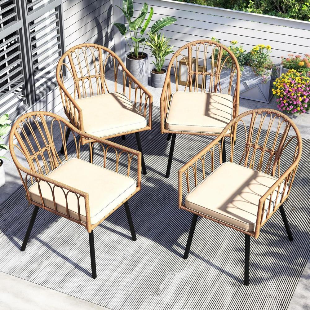 imageYITAHOME 3 Pieces Outdoor Wicker Patio Conversation Bistro Set AllWeather Rattan Patio Furniture Set with Table ampamp Cushions Outdoor Sectional Sofa for Patio Balcony Backyard DeckBeige