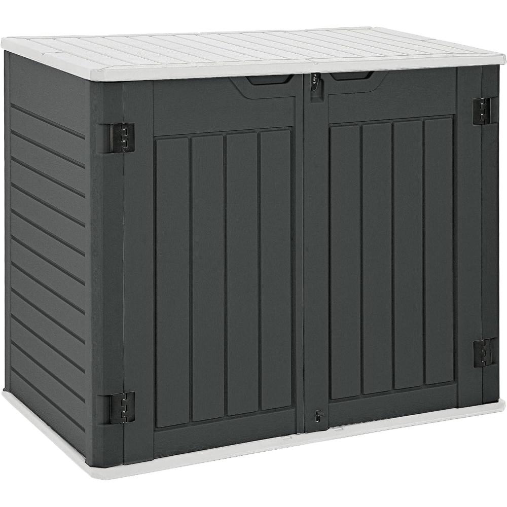 imageYITAHOME 35 Cu Ft Horizontal Weatherproof Storage Shed Without Shelves Outdoor Lockable Resin Unit for Tools and Gear Simple Assembly Light GrayDark Gray