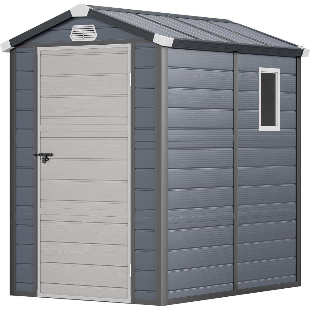 imageYITAHOME 44x6FT Outdoor Storage Shed wo Floor AllWeather Plastic Shed with Lockable Doors Window ampamp Vents Plastic Tool Shed for Backyard Patio Poolside Lawn Gray