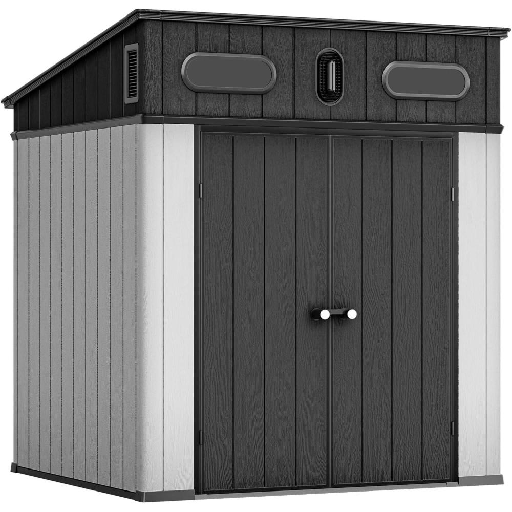 imageYITAHOME 6x6 FT Outdoor Storage Shed AllWeather Resin Garden Shed with Windows Vents and Lockable Double Doors for Garden Tools Bikes and Sundries WaterproofGray