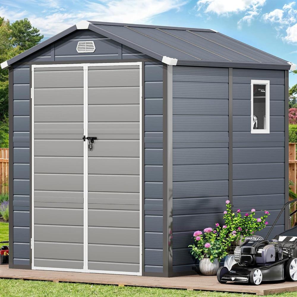imageYITAHOME 6x6FT Outdoor Storage Shed wo Floor AllWeather Plastic Shed with Lockable Doors Window ampamp Vents Plastic Tool Shed for Backyard Patio Poolside Lawn Gray