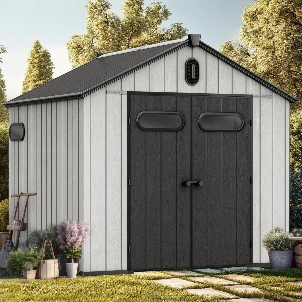 imageYITAHOME 8x8ft Outdoor Storage Shed with Floor 427 cuft Waterproof Plastic Garden Shed with Lockable Door Windows ampamp Vents Plastic Tool Storage for Patio Furniture Lawn Mower Bike Storage Gray