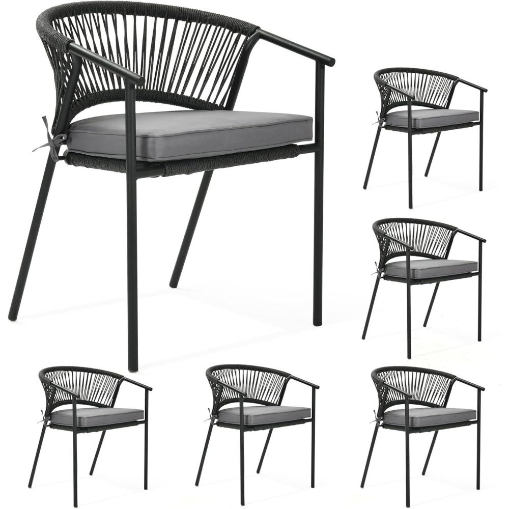 imageYITAHOME Outdoor Dining Chair Set of 6 Rope Woven Design Stackable Chairs IndoorOutdoor Armchair Seating for Patio Backyard Poolside Balcony  GreyGrey