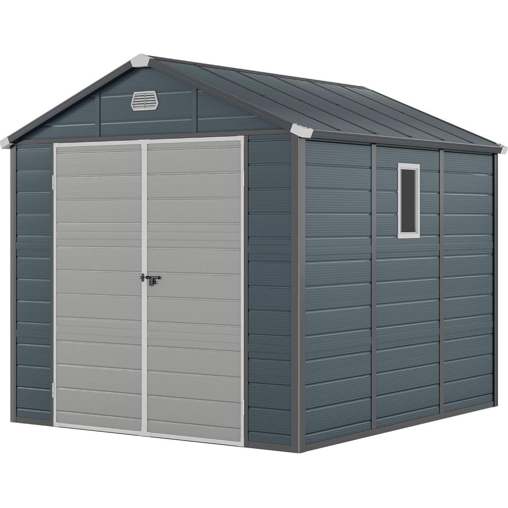 imageYITAHOME Outdoor Resin Storage Shed wo Floor 8x9FT AllWeather Plastic Shed with Lockable Doors Window ampamp Vents Plastic Tool Shed for Backyard Patio Poolside Lawn Dark Gray