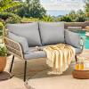 imageYITAHOME 3 Pieces Outdoor Wicker Patio Conversation Bistro Set AllWeather Rattan Patio Furniture Set with Table ampamp Cushions Outdoor Sectional Sofa for Patio Balcony Backyard DeckGrey