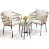 imageYITAHOME 3 Pieces Outdoor Wicker Patio Conversation Bistro Set AllWeather Rattan Patio Furniture Set with Table ampamp Cushions Outdoor Sectional Sofa for Patio Balcony Backyard DeckBeige