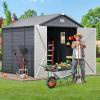 imageYITAHOME 8x91FT Resin Storage Unit sans Flooring AllWeather Plastic Shed with Window Vents and Secured Doors Outdoor Plastic Tool Cabin for Poolside Lawn Backyard Patio Dark Gray