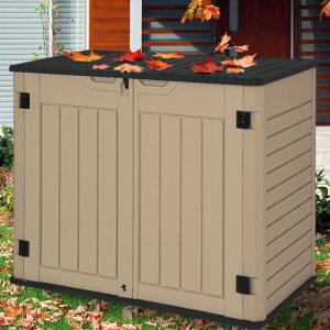 imageYITAHOME 35 Cu Ft Horizontal Weatherproof Storage Shed Without Shelves Outdoor Lockable Resin Unit for Tools and Gear Simple Assembly Light GrayBrown