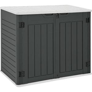 imageYITAHOME 35 Cu Ft Horizontal Weatherproof Storage Shed Without Shelves Outdoor Lockable Resin Unit for Tools and Gear Simple Assembly Light GrayDark Gray