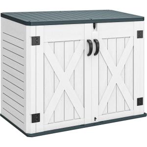 imageYITAHOME 35 Cu Ft Horizontal Weatherproof Storage Shed Without Shelves Outdoor Lockable Resin Unit for Tools and Gear Simple Assembly Light GrayLight Grey