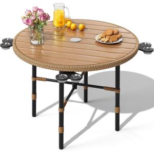 imageYITAHOME 4 Pieces Rattan Wicker Dinning Chairs Outdoor Indoor Patio Furniture Set with Cushion and Curved Back All Weather Bistro Chair for Garden Backyard Porch Poolside Restaurant BeigeWood