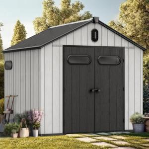 imageYITAHOME 8x8ft Outdoor Storage Shed with Floor 427 cuft Waterproof Plastic Garden Shed with Lockable Door Windows ampamp Vents Plastic Tool Storage for Patio Furniture Lawn Mower Bike Storage Gray