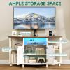 imageYITAHOME Corner TV Stand with Mount for Living Room Led Entertainment Center with Storage ampamp Power Outlets Farmhouse TV Stand for 70 Inch TV Walnut ampamp Warm White