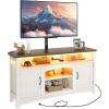 imageYITAHOME Farmhouse TV Stand for 7570 Inch TV Entertainment Center with TV Mount LED TV Stand for Living Room with Storage ampamp Power Outlets Walnut ampamp Warm White