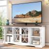 imageYITAHOME Farmhouse TV Stand with Mount for 3270 Inch TVs Entertainment Center with Power Outlets Media Console Cabinet with Tempered Glass Doors for Living Room Washed Grey ampamp White