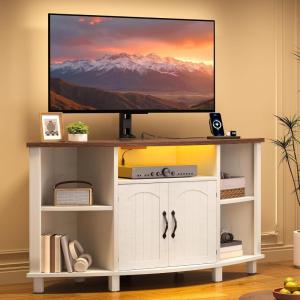 imageYITAHOME Corner TV Stand with Mount for Living Room Led Entertainment Center with Storage ampamp Power Outlets Farmhouse TV Stand for 70 Inch TV Walnut ampamp Warm White