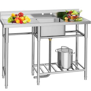 imageYITAHOME 29in Utility Kitchen Sink Free Standing Single Bowl with Pipe NSF Stainless Steel Commercial Sink for Laundry Room Bathroom Farmhouse Garage Indoor Outdoor50in 1Sink w 2 Drainboards Shelf