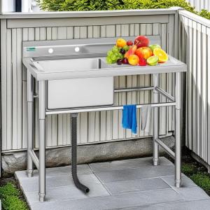 imageYITAHOME 29in Utility Kitchen Sink Free Standing Single Bowl with Pipe NSF Stainless Steel Commercial Sink for Laundry Room Bathroom Farmhouse Garage Indoor Outdoor1Sink with Left Drainboard