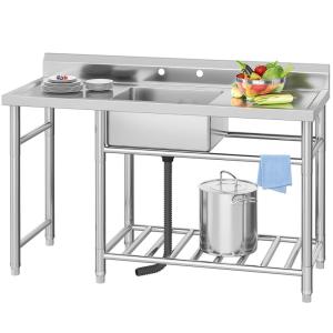 imageYITAHOME 29in Utility Kitchen Sink Free Standing Single Bowl with Pipe NSF Stainless Steel Commercial Sink for Laundry Room Bathroom Farmhouse Garage Indoor Outdoor60in 1Sink w 2 Drainboards Shelf