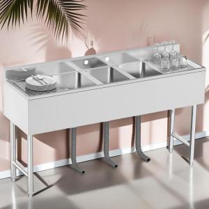 imageYITAHOME 29in Utility Kitchen Sink Free Standing Single Bowl with Pipe NSF Stainless Steel Commercial Sink for Laundry Room Bathroom Farmhouse Garage Indoor Outdoor3Sink w 2 Drainboards