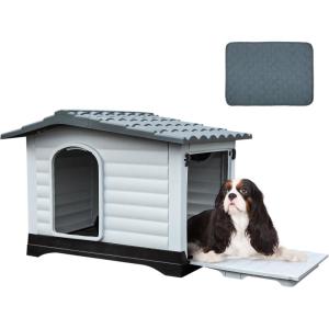 imageYITAHOME 2Door Large Dog House with Elevated Base ampamp Cushion Plastic Pet House for Small and Medium Dogs Easy Assembly Waterproof for IndoorOutdoor Use 36L x 271W x 26H36L x 271W x 26H