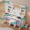 imageYITAHOME Large Vanity Desk with LED Mirror and Lights 563quot Makeup Vanity Set with Glass Cabinets Open Shelves Power Outlet Cushioned Stool