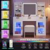 imageYITAHOME Large Vanity Desk with LED Mirror and Lights 563quot Makeup Vanity Set with Glass Cabinets Open Shelves Power Outlet Cushioned Stool