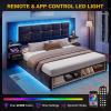imageYITAHOME Queen Size Bed Frame with Upholstered Oversize Headboard and LED Lights Luxury Velvet Platform with Charging Station and Drawers ampamp Nightstands No Box Spring Needed Easy Assembly BlackBlack
