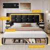 imageYITAHOME Queen Size Bed Frame with Upholstered Oversize Headboard and LED Lights Luxury Velvet Platform with Charging Station and Drawers ampamp Nightstands No Box Spring Needed Easy Assembly BlackBlack