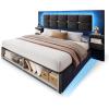 imageYITAHOME Queen Size Bed Frame with Upholstered Oversize Headboard and LED Lights Luxury Velvet Platform with Charging Station and Drawers ampamp Nightstands No Box Spring Needed Easy Assembly BlackBlack
