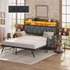 imageYITAHOME Twin Size Daybed with Trundle Heavy Duty Metal Bed Frame with RGB LED Lights Upholstered Storage Bookcase Headboard with Charging Station for Living Room Bedroom and Guest Room GreyGrey