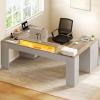 imageYITAHOME U Shaped Computer Desk with Power Outlet ampamp LED Strip Farmhouse Computer Desk with Drawers Wood Home Office Desk with Storage Shelves ampamp Monitor Stand ampamp Record Storage Display Grey WashGrey Wash