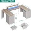 imageYITAHOME U Shaped Computer Desk with Power Outlet ampamp LED Strip Farmhouse Computer Desk with Drawers Wood Home Office Desk with Storage Shelves ampamp Monitor Stand ampamp Record Storage Display Grey WashGrey Wash