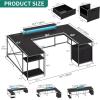 imageYITAHOME U Shaped Desk with Power Outlets ampamp LED Lights 79quot Reversible L Shaped Desk with Drawers Corner Computer Desk Office Desk with Monitor Stand ampamp Storage Shelves Rustic BrownBlack