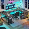 imageYITAHOME U Shaped Desk with Power Outlets ampamp LED Lights 79quot Reversible L Shaped Desk with Drawers Corner Computer Desk Office Desk with Monitor Stand ampamp Storage Shelves Rustic BrownGrey