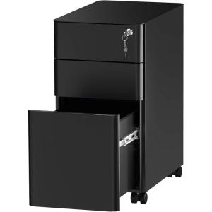 imageYITAHOME 3Drawer Metal Filing Cabinet Office Drawers with Keys Compact Slim Portable File Cabinet PreBuilt Office Storage Solution for A4LetterLegal BlackBlack