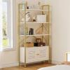 imageYITAHOME Bookshelf and Bookcase with Storage Cabinet Standing 5 Tiers Book Shelves Display Rack with Doors for Bedroom Living Room OfficeWhiteampampGoldGold
