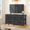 imageYITAHOME Dresser with 5 Drawers  Fabric Storage Tower Organizer Unit for Bedroom Living Room Closets  Sturdy Steel Frame Wooden TopBlack Grey