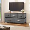 imageYITAHOME Dresser with 5 Drawers  Fabric Storage Tower Organizer Unit for Bedroom Living Room Closets  Sturdy Steel Frame Wooden TopCool Dark Grey