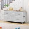 imageYITAHOME Dresser with 5 Drawers  Fabric Storage Tower Organizer Unit for Bedroom Living Room Closets  Sturdy Steel Frame Wooden TopLight Grey Print