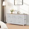 imageYITAHOME Dresser with 5 Drawers  Fabric Storage Tower Organizer Unit for Bedroom Living Room Closets  Sturdy Steel Frame Wooden TopLight Grey Print