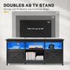 imageYITAHOME TV Stand for 65 Inch TVs Entertainment Center with Storage Cabinets Power Outlet ampamp LED Light Media TV Console with Barn Doors for Living Room BlackBlack