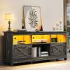 imageYITAHOME TV Stand for 65 Inch TVs Entertainment Center with Storage Cabinets Power Outlet ampamp LED Light Media TV Console with Barn Doors for Living Room BlackDark Rustic Oak
